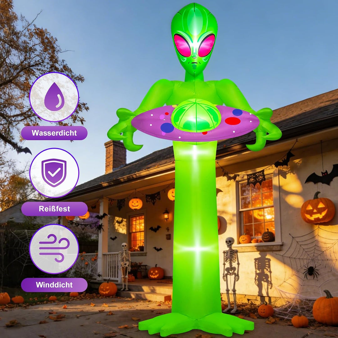 Danxilu 3M Grosse Halloween Aufblasbar Alien Leuchtendem UFO Aussendekoration 10FT Alien, 10FT Alien