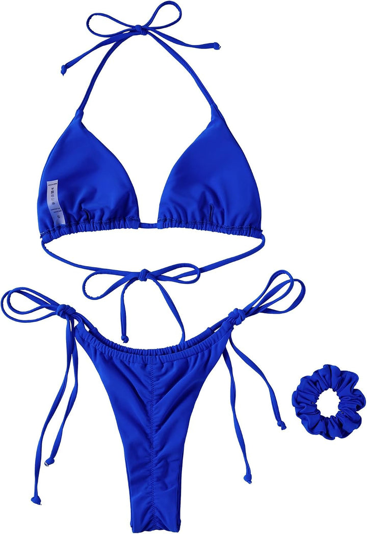 RXRXCOCO Sexy Brazilian Bikini Damen Set Triangel String Oberteil Bikini Tanga Bademode L Königs Bla