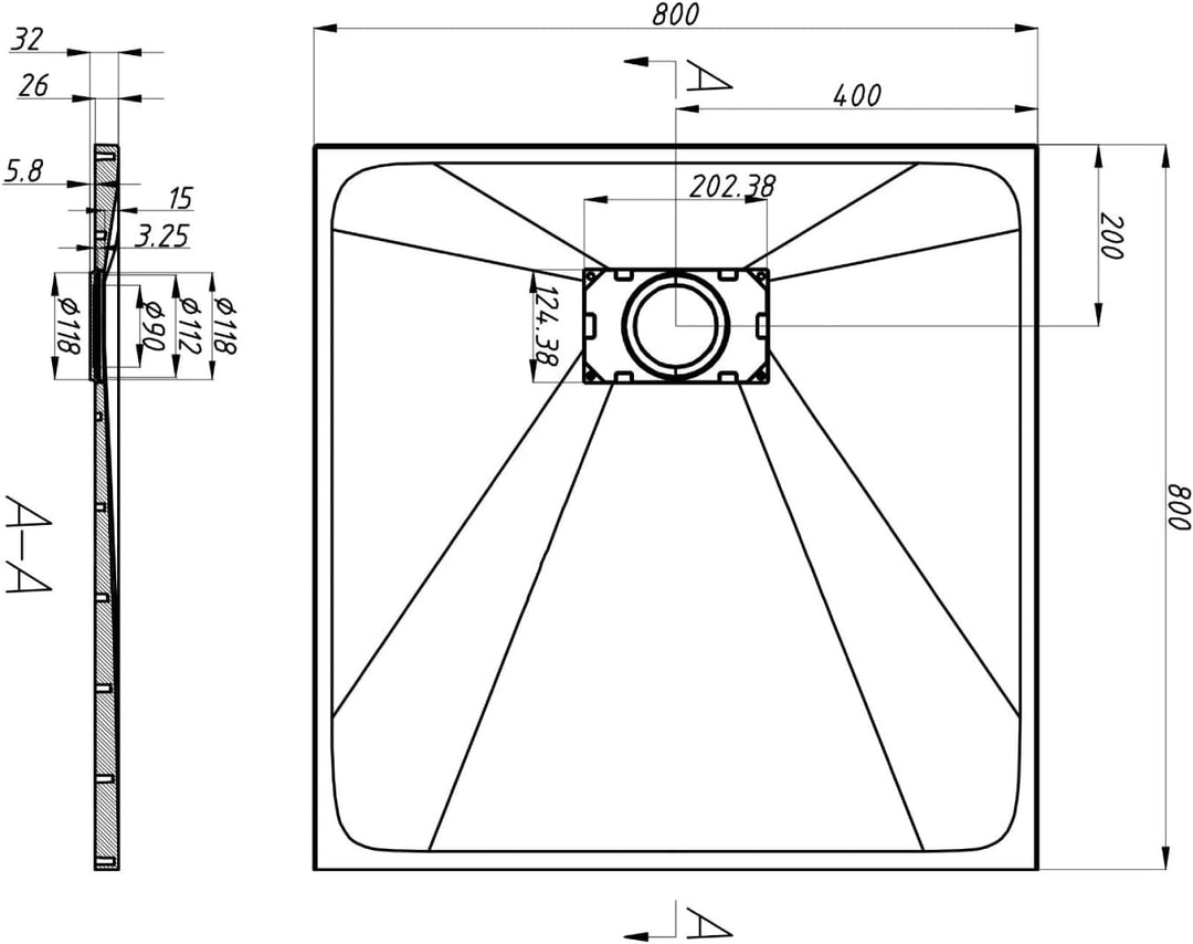 WITEN&amp;NOCK flache SMC Duschwanne 80x80cm weiss Brausewanne mit 90mm Siphon Weiss 80x80cm, Weiss 80x8