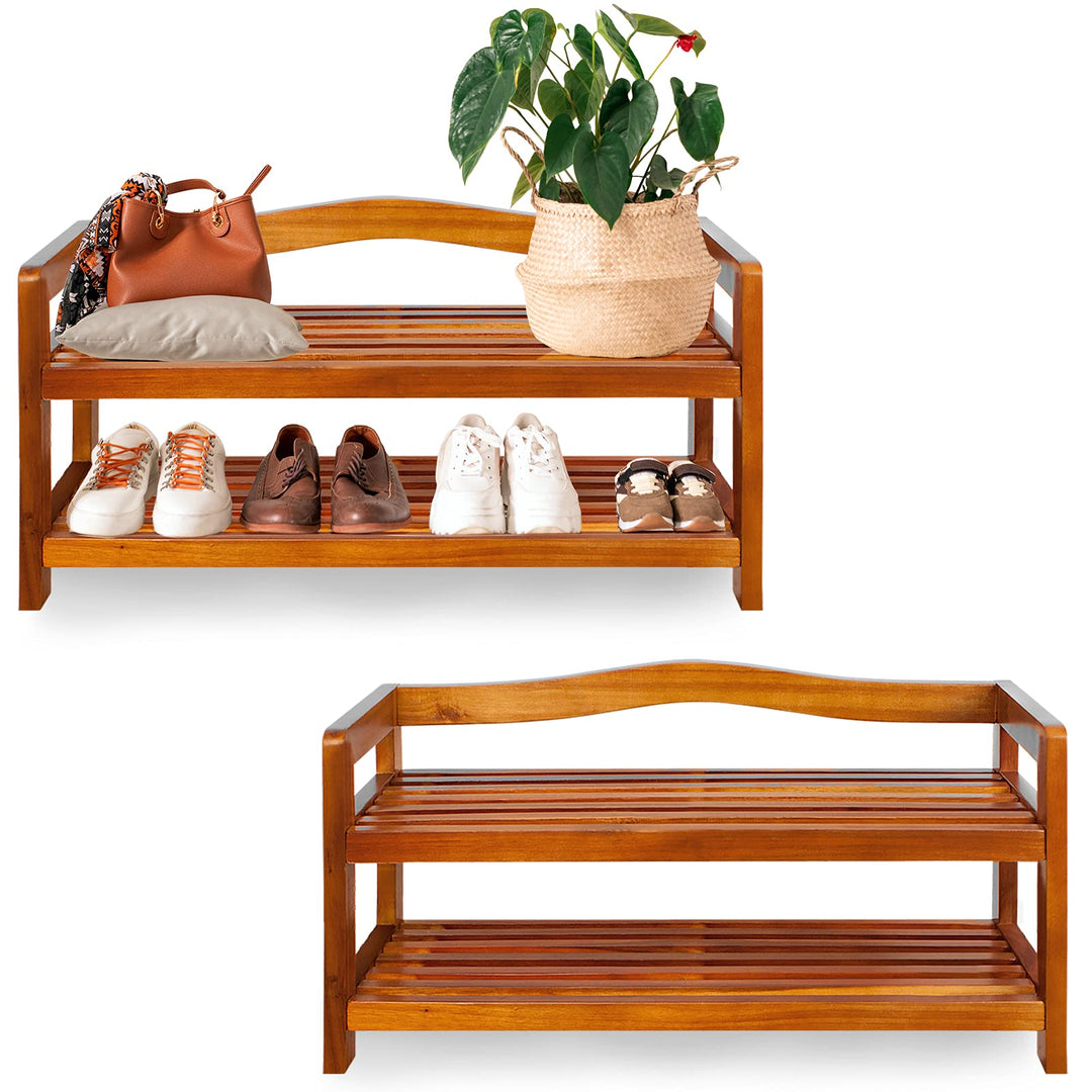 Casaria® 2X Schuhregal mit 2 Ebenen 75x26x42cm FSC®-Zertifiziert Akazien Holz Massiv Bad Diele Flur
