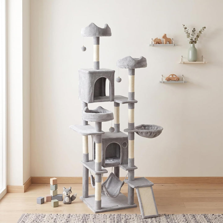 PawHut Kratzbaum 192 cm Katzenturm für 2-3 mittelgrosse Katzen Hellgrau