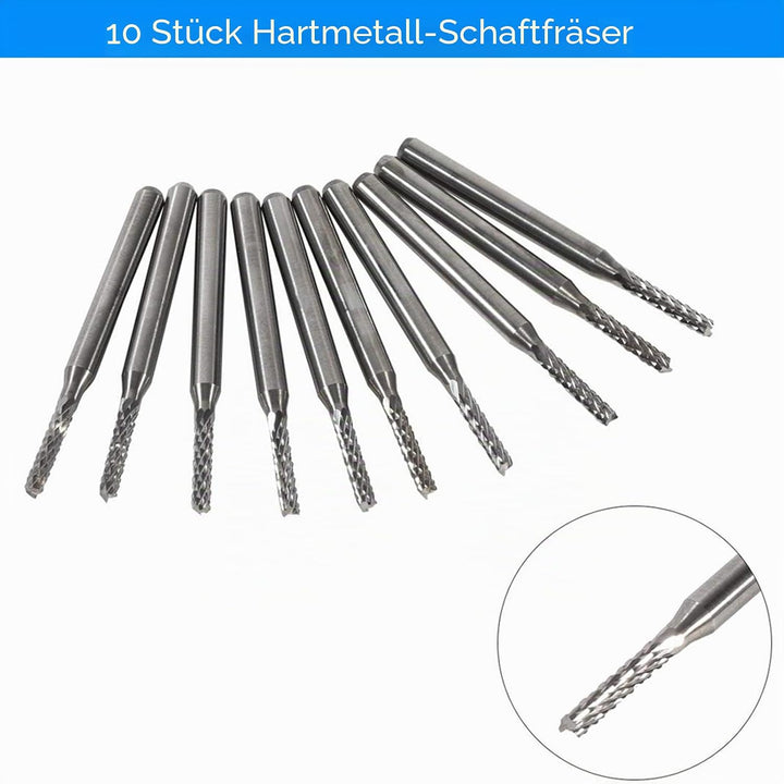 10 stücke Schaftfräser Hartmetallfräser Set Gravur Bits Carving Bohrer SMT/CNC/PCB Cutter 2mm
