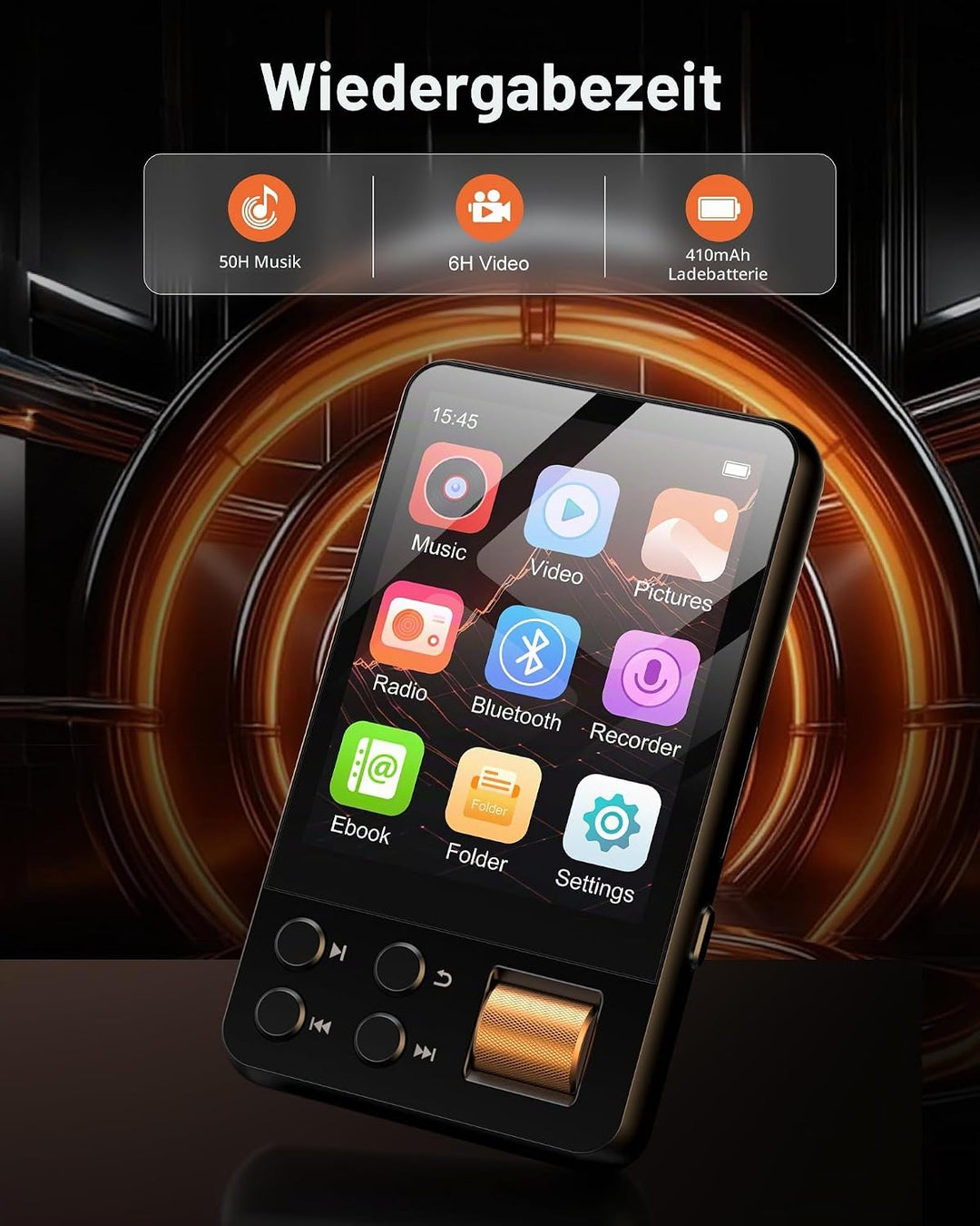 MP3 Player Bluetooth 5.4 mit 2,4 Zoll Touchscreen Schwarz 64GB, Schwarz 64GB