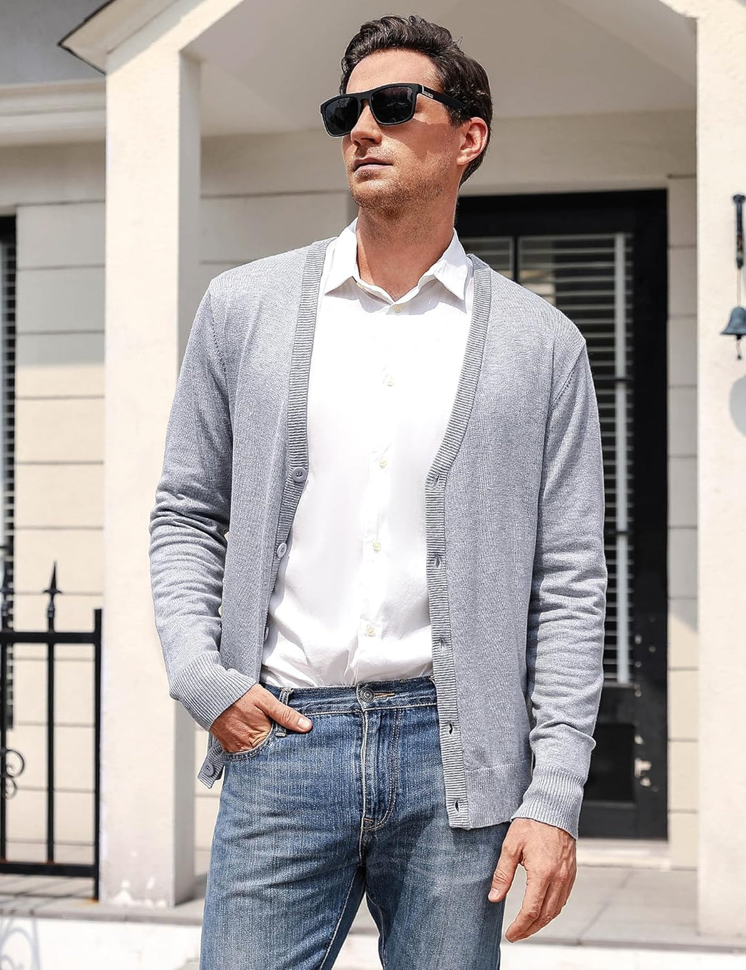 iClosam Herren Strickjacke Cardigan Mit V-Ausschnitt Aus Baumwolle Grau M, Grau M