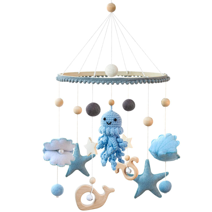 Meer Welt Mobile Baby Windspiele – Baby Mobile für Bett, 3D Häkeln Oktopus Babybett Mobile Wickeltis