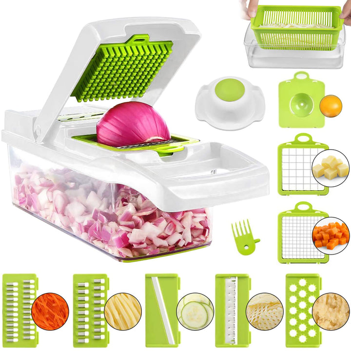 ADOV Gemüseschneider, Mandoline mit 7 Edelstahlklingen und Auffangbehälter Limette, Limette