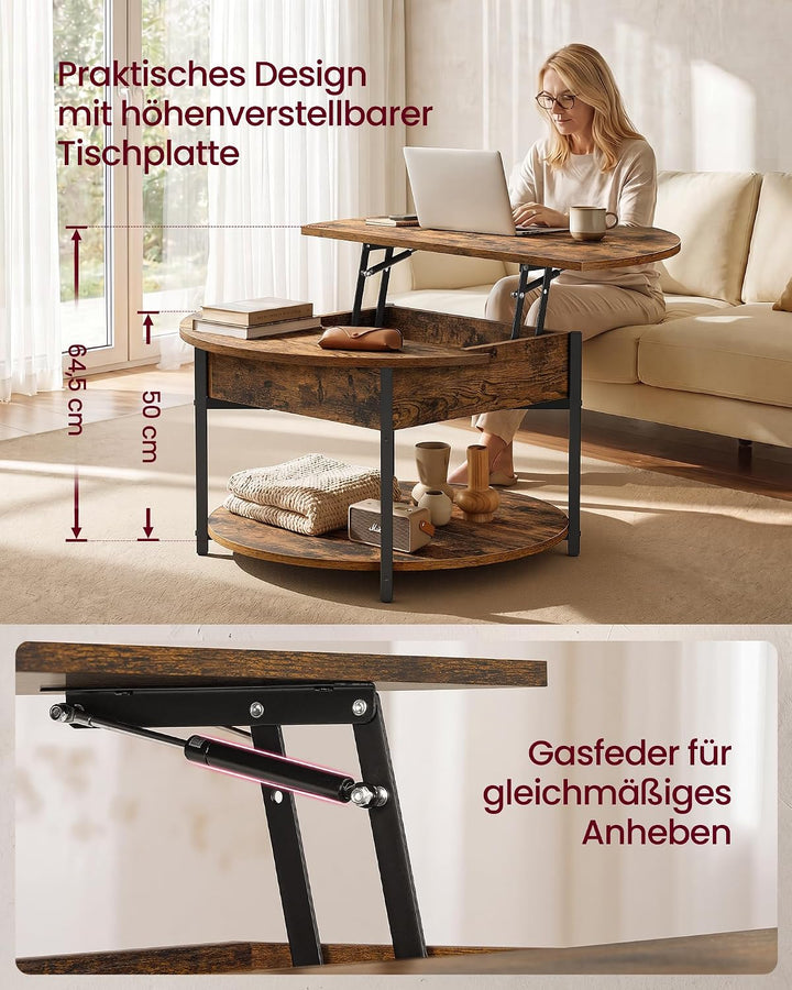 VASAGLE Couchtisch rund LCT266K101 Kamelbraun + Mattschwarz, Kamelbraun + Mattschwarz