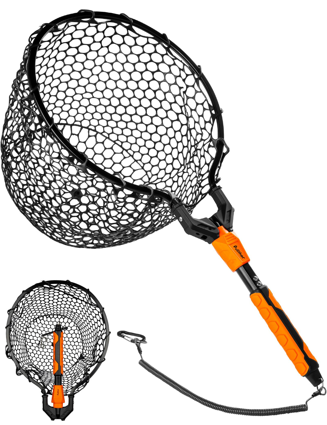 Pullther Kescher Angeln Teleskop-Kescher 67-90cm Angelngummiert klappbar Runden, 67cm, Runden, 67cm