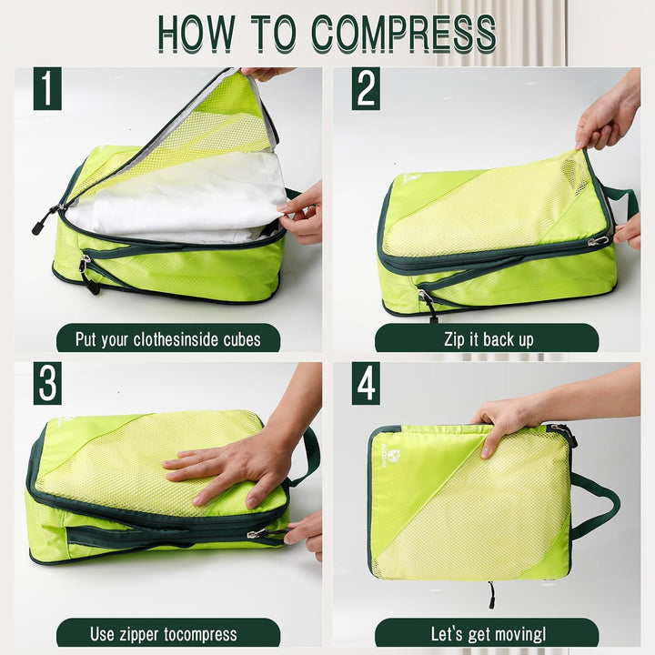AiQInu Packing Cubes Compression, 5 Stück Packtaschen Kompression Koffer Organizer Set mit Wäschebeu