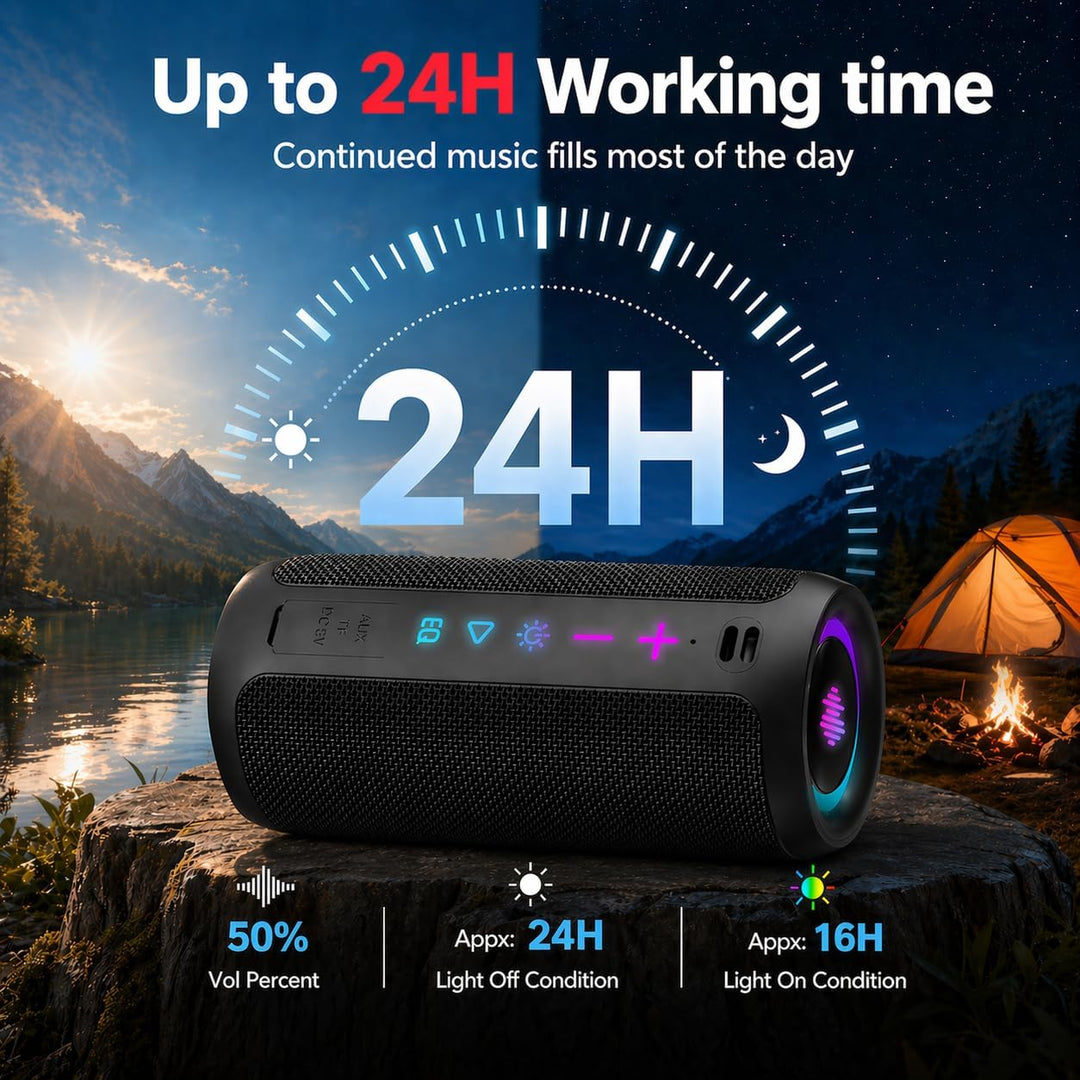 TIMU Bluetooth Lautsprecher mit Licht, Bluetooth 5.4 Musikbox IPX7 wasserdicht, TWS Paarung, AUX, TF