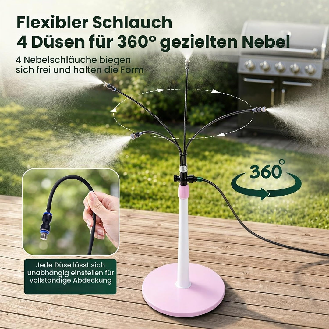 360° Drehbarer Sprühnebel Terrasse Stehend mit 4 Düsen Einstellbare Höhe | Tragbarer Wassernebel - S