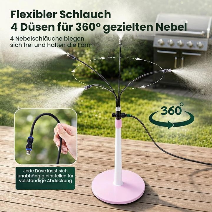 360° Drehbarer Sprühnebel Terrasse Stehend mit 4 Düsen Einstellbare Höhe | Tragbarer Wassernebel - S