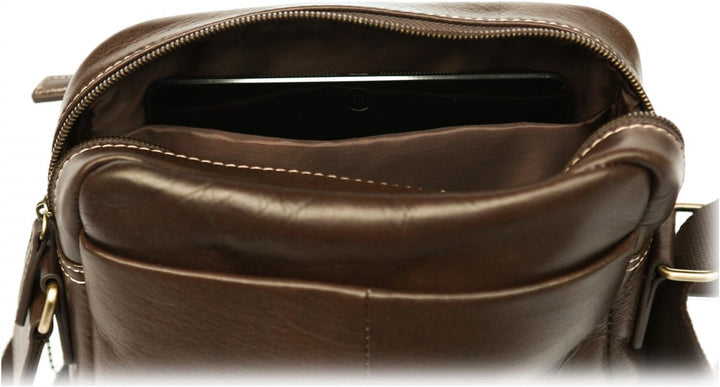 Enzo Design Umhängetasche aus genarbtem Leder, verstellbarer Schultergurt, Hellbraun Hautfarben, Hau