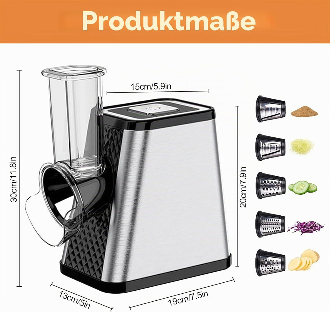 Gemüseschneider Elektrisch 5-in-1, 500W Elektrischer Gemüsehobel mit 5 Edelstahl-Klingen für Käse, G