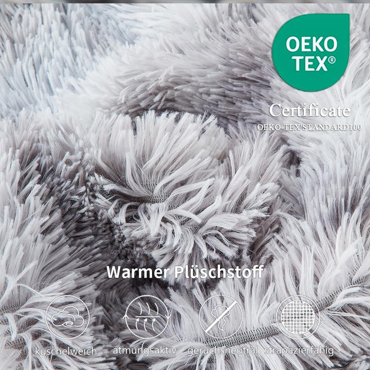 Freyamy Plüsch Bettwäsche 135x200cm Grau Langhaar Kunstfell Warme Winterbettwäsche Flanell Samt Bibe