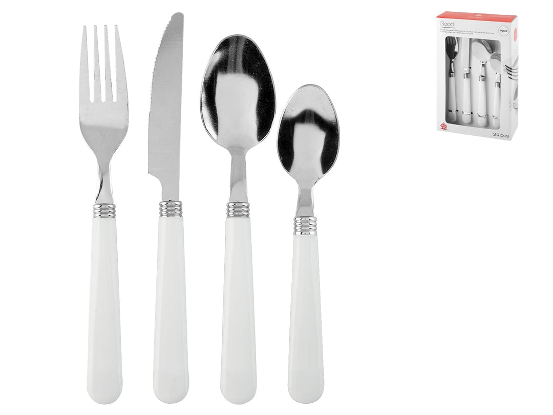 Home 756467 Besteckset 24-teilig, Edelstahl, weisser Griff, Stahl Kunststoff