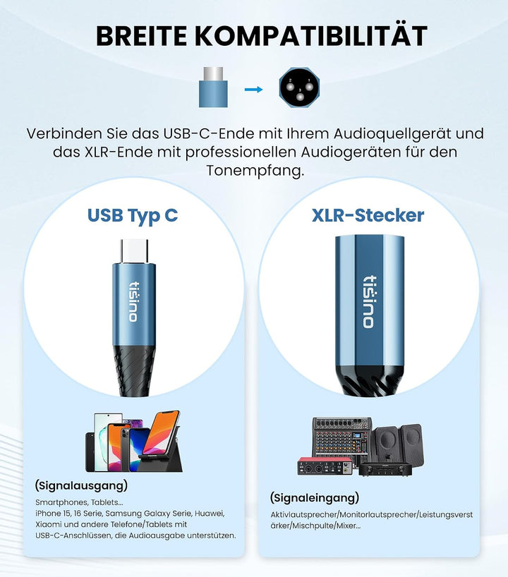 Tisino USB-C auf XLR-Stecker Audio Output Kabel, 32 Bit/384 kHz DAC, 2m, 2m