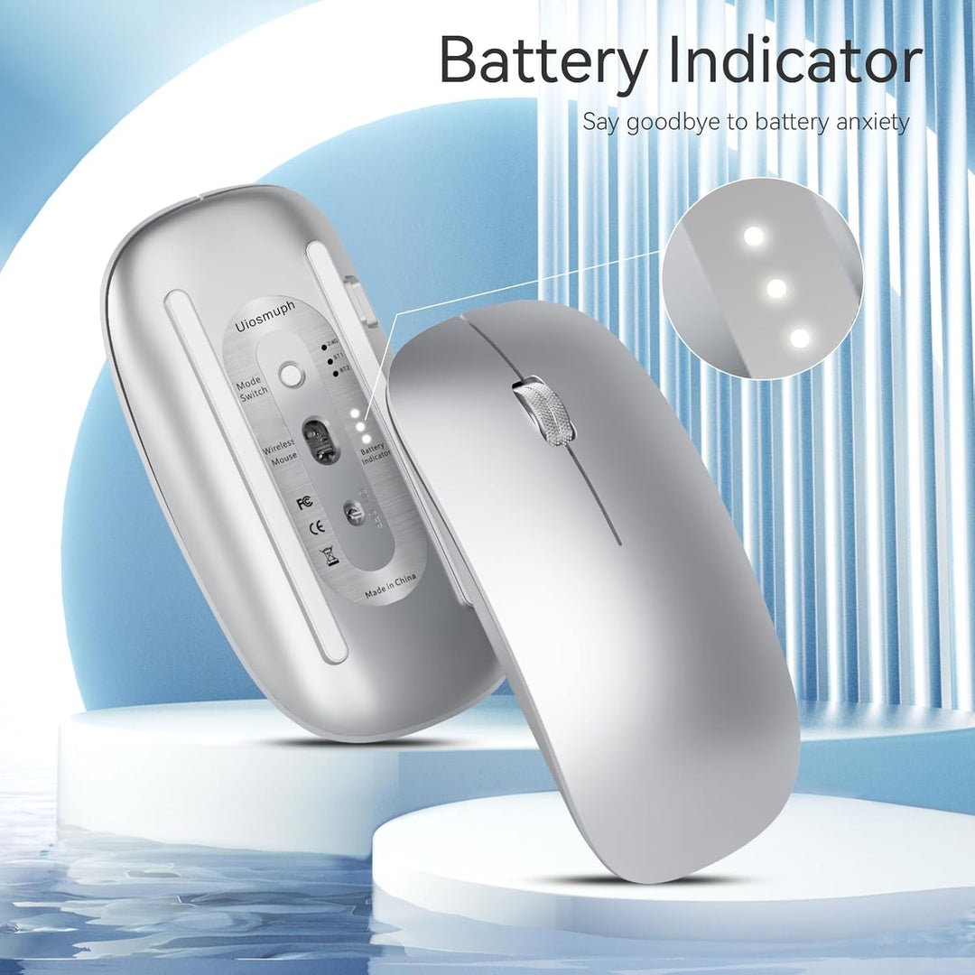 Uiosmuph Bluetooth Maus, Kabellose Maus mit USB-Nano-Empfänger, Tri-Mode (Dual Bluetooth 5.1 + 2.4GH