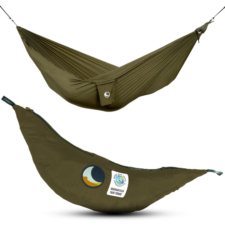 Fair Trade &amp; handgemachte Compact-Leicht-Hängematte ARMEEGRÜN für Reisen, Camping und Alltag, 3,2 *