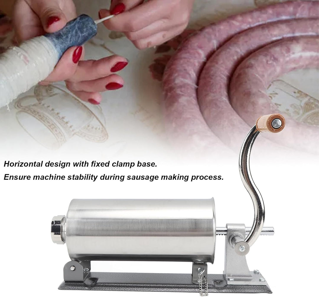 Wakects Manuelle Wurstfüllmaschine, 3 Liter, Edelstahl, Horizontal, für Hausgemachte Wurstwaren