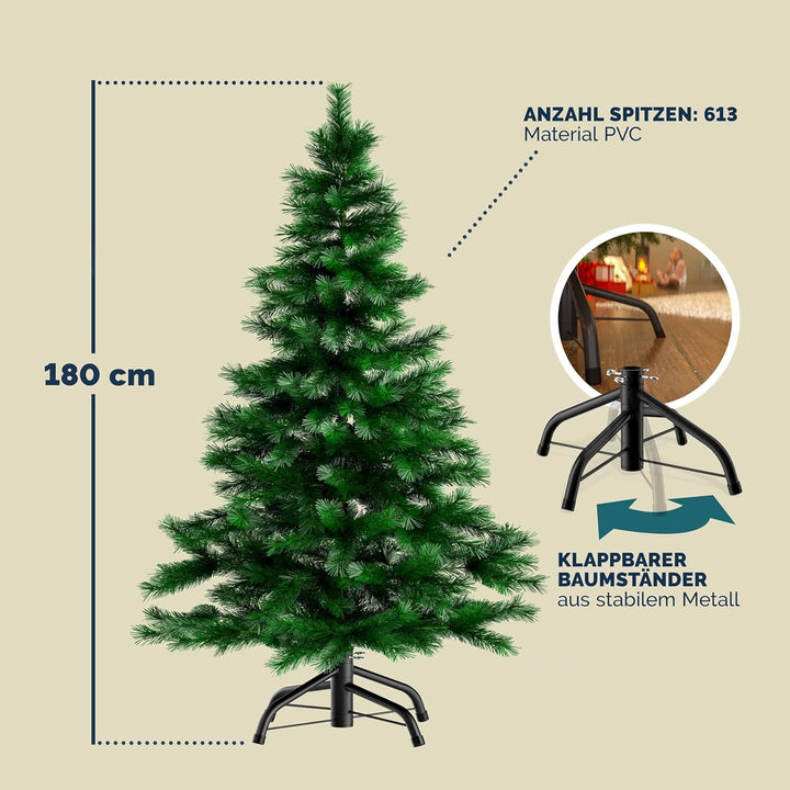 CASARIA® Weihnachtsbaum künstlich 180cm mit Metallständer 613 Spitzen wie echt Schnellaufbau Weihnac