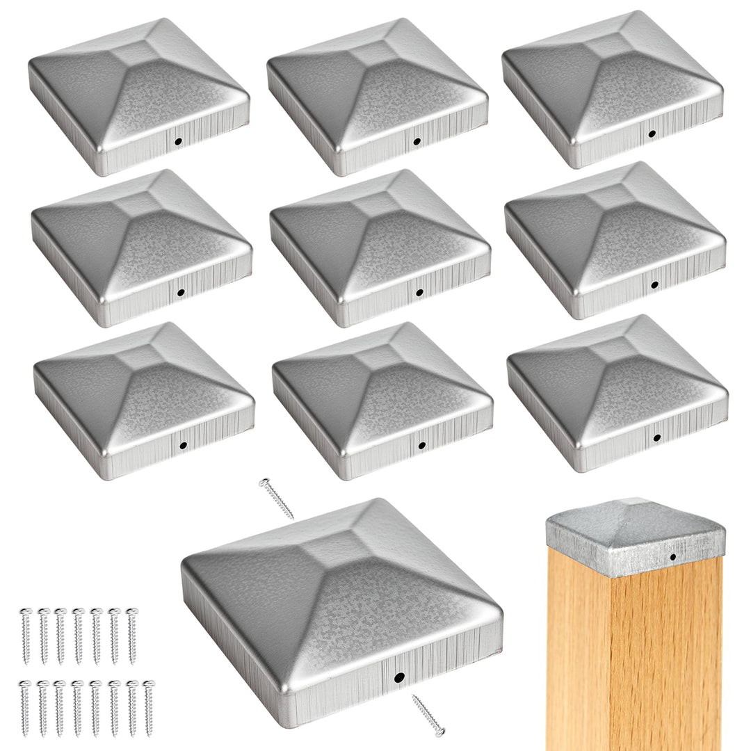 10 Stück 9x9 cm Pfostenkappen, verzinkter Stahl Pfostenkappen mit 20 Schrauben, Pyramide Zaun Pfoste