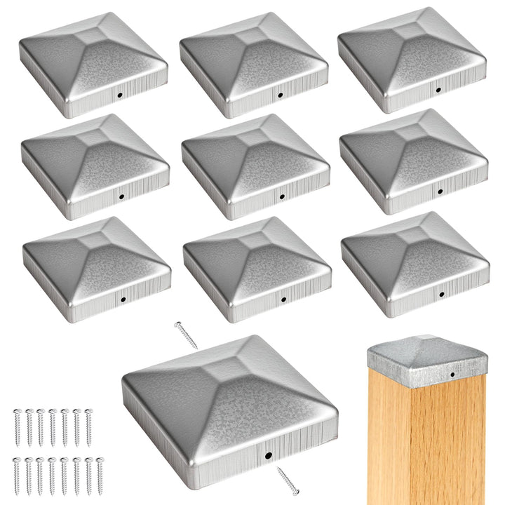 10 Stück 9x9 cm Pfostenkappen, verzinkter Stahl Pfostenkappen mit 20 Schrauben, Pyramide Zaun Pfoste