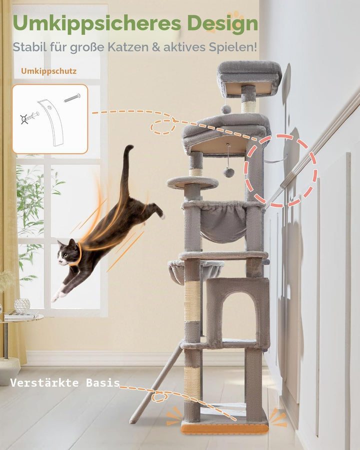 Taoqimiao 183cm Kratzbaum XXL, Grosser Katzenbaum Für Grosse Katzen, MS045W Hellgrau, Hellgrau