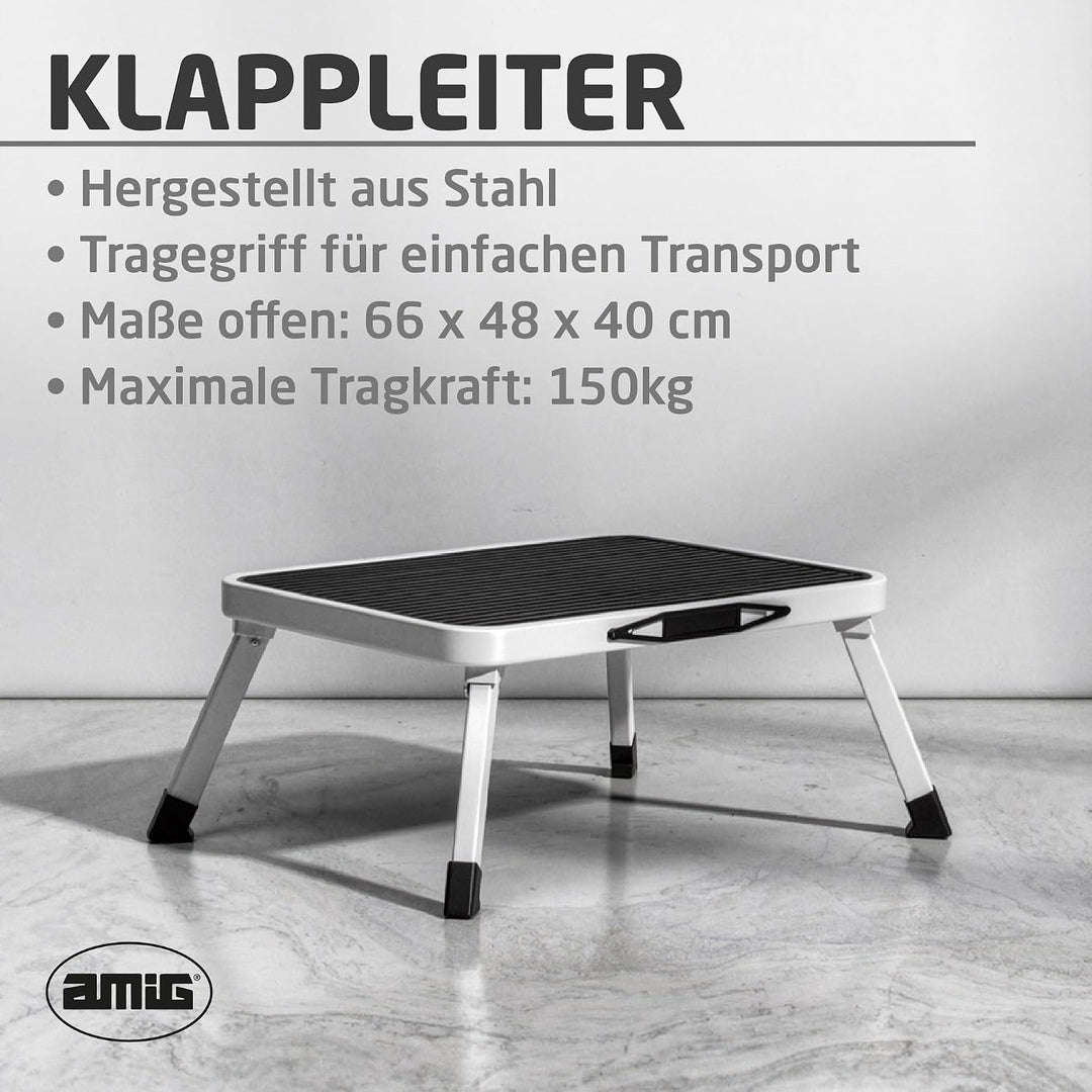 Amig - Klapphocker 1 Stufe - Tritthocker Weiss - 46 x 32 x 17 cm, 1