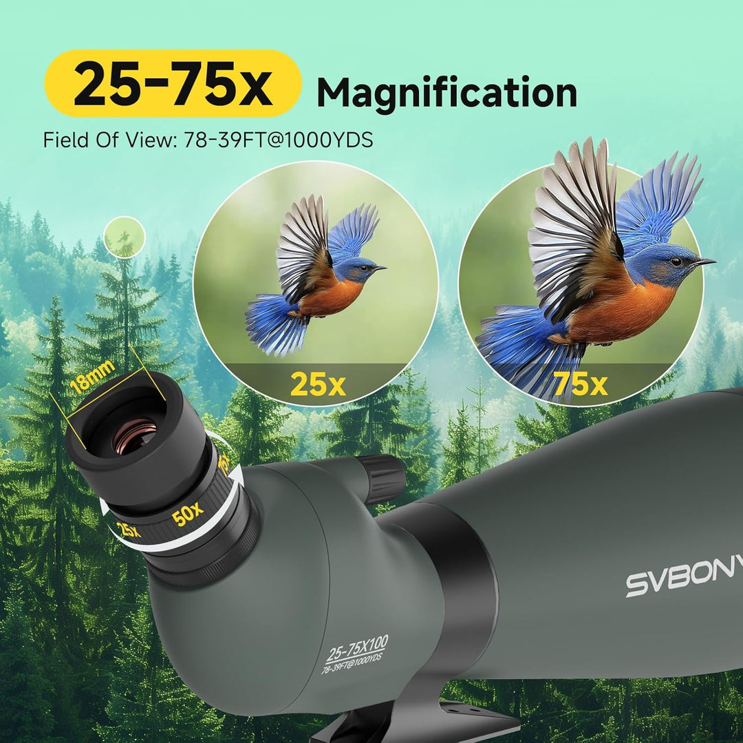 Svbony SV28 25-75x100mm Spektiv mit mit Stativ und 3-Achse Handy Teleskop Adapter, Helle und Klare B