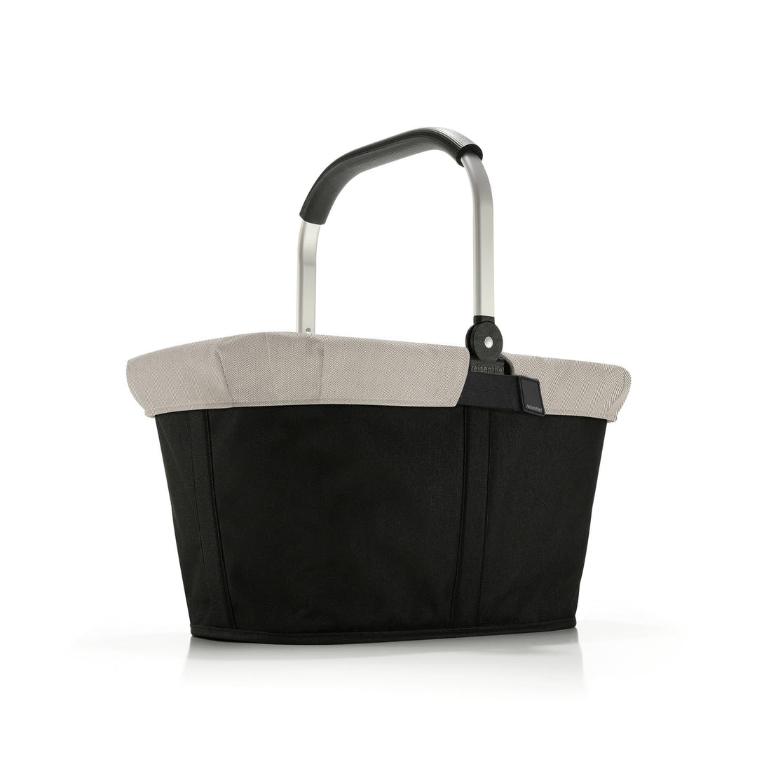 Reisenthel Set carrybag black mit Cover herringbone sand Stabiler Einkaufskorb mit praktischer Innen