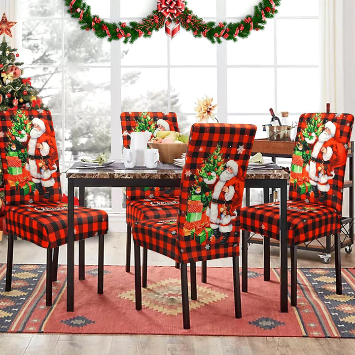 Yugarlibi Weihnachten Stretch Stuhlhussen 6er Set Weihnachtsmann Stuhlbezug Schwingstuhl Universal E