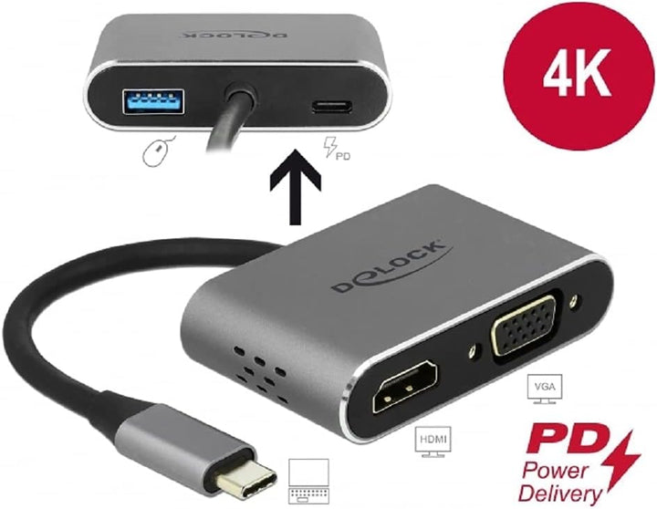 DeLOCK USB Type-C Adapter zu HDMI und VGA mit USB 3.0 Port und PD