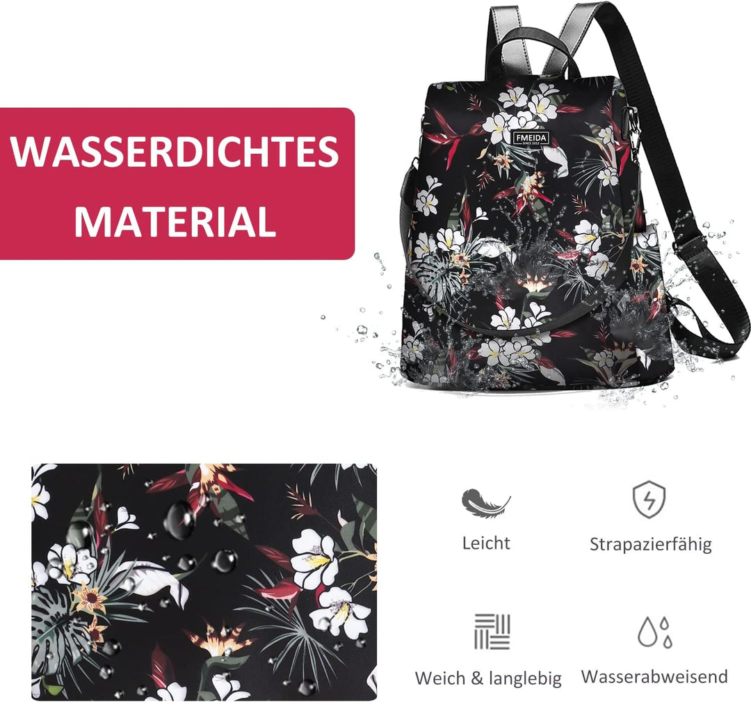 Fmeida Rucksack Damen Anti Diebstahl Nylon Handtaschen Wasserdichte 2 in 1 Schultertasche Casual Day