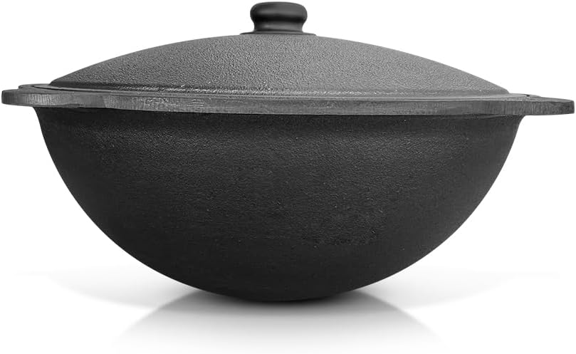 Gusseisen Kazan 6L Aluminiumdeckel Schaumlöffel für Plov, 40 cm, Schöpflöffel für Plov, 40 cm Uzbeki