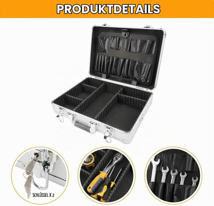 Hoteche Aluminium Werkzeugkoffer 42.5 * 30.5 * 12.5cm mit 2 Langen und 3 Kurzen Trennwänden, Werkzeu
