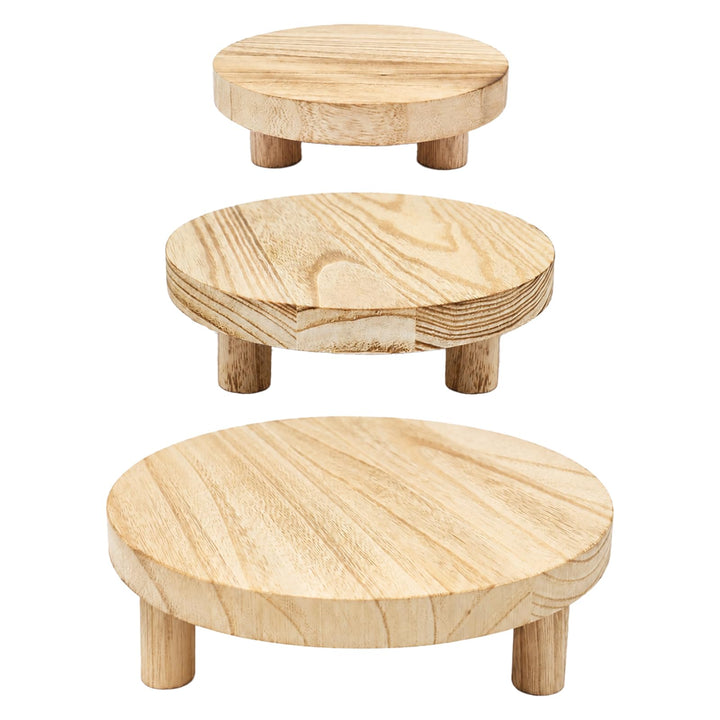 3 Stück Blumenhocker Pflanzenständer Holz Rund Blumenhocker Set
