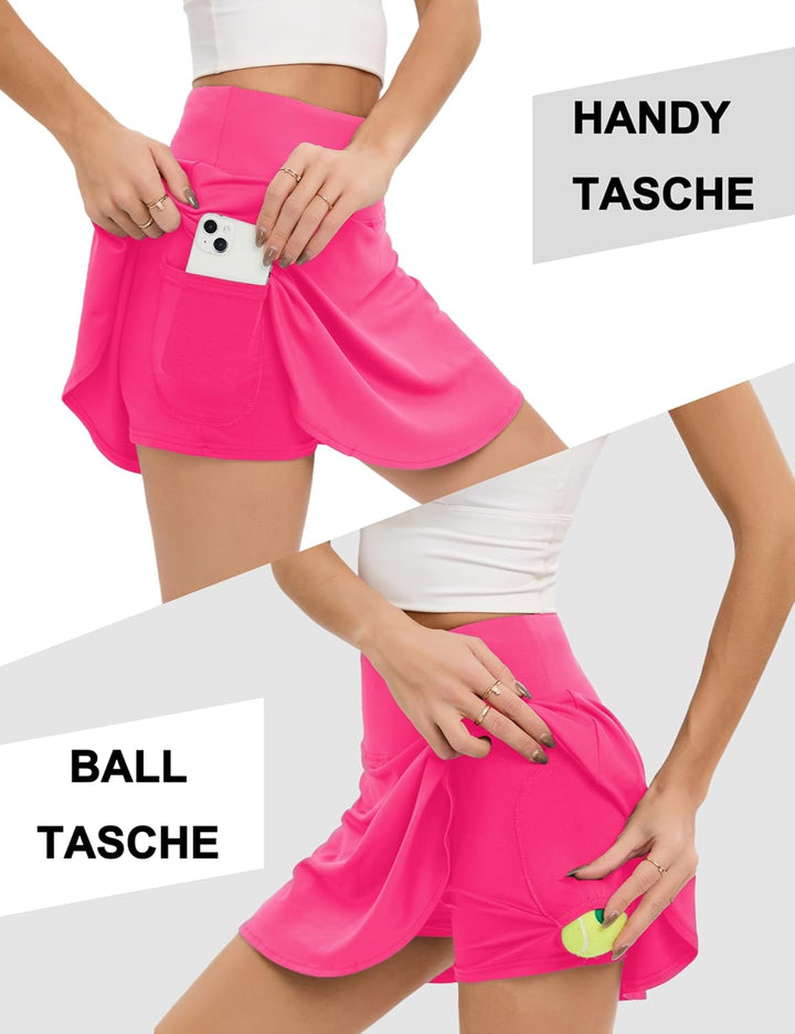 Timuspo Damen Plissee-Tennisrock mit Hose Drunter, Hoher Taille Athletische Skorts mit Taschen, Perf