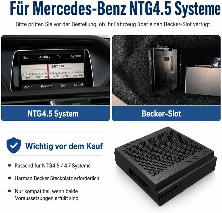 Wireless CarPlay &amp; Android Auto Modul für Mercedes NTG 4.5/4.7 Becker-Slot