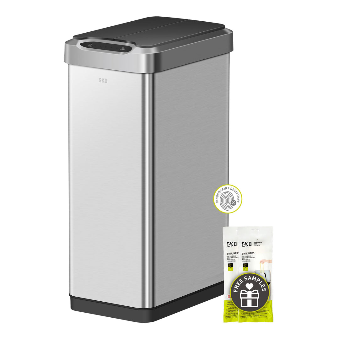 EKO Phantom-T 50 Liter Vertikaler Mülleimer mit Bewegungssensor, Gebürstetes Edelstahl-Finish, Verti