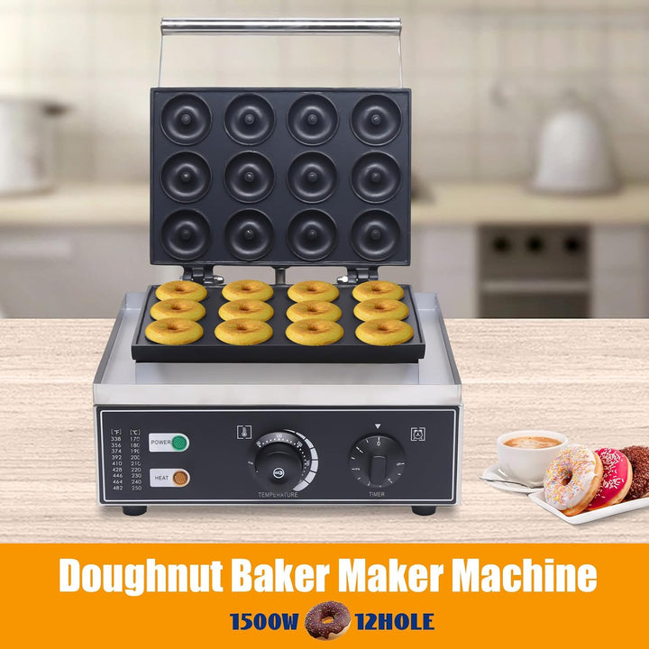 Elektrischer Donutmaker, 1550W Donut Maker für12 Mini-Donuts, Kommerzielle Donutmaschine 50–300°C Te
