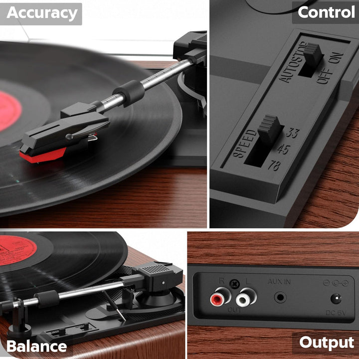 Plattenspieler, FYDEE Vinyl Plattenspieler Bluetooth Schallplattenspieler Vintage Turntable mit Eing