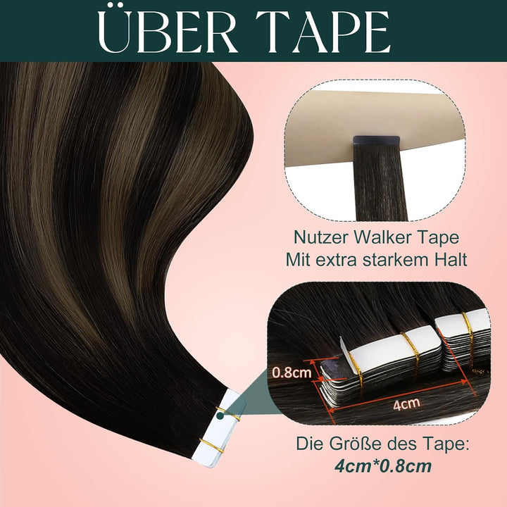 Easyouth Echthaar Tape on Extensions Glue in Haar Extensions Echthaar Farbe Dunkelstes Braun Aschbra