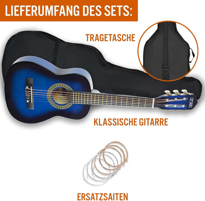 3rd Avenue 1/4 Flamencogitarren-Starterset in Kindergrösse mit Nylonsaiten – mit Tasche, Saiten – in