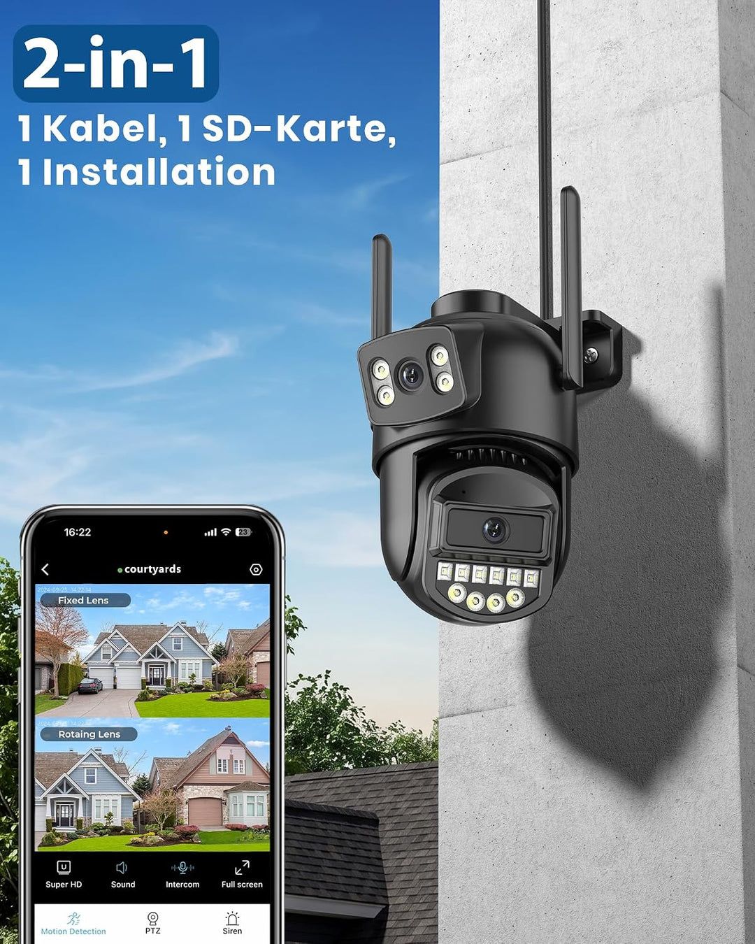ANBIUX 2K Überwachungskamera Aussen Mit Dual-Objektiv,Kamera überwachung Aussen unterstützt 2,4GHz u