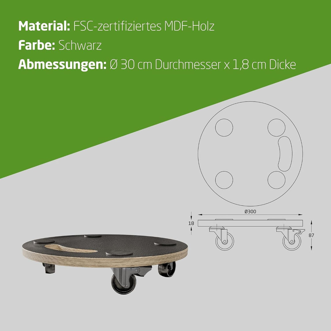 Amig - Transportplattform mit Rädern | Runder Rollständer | 4 rutschfeste Matten | Ø30 cm | Max. Bel
