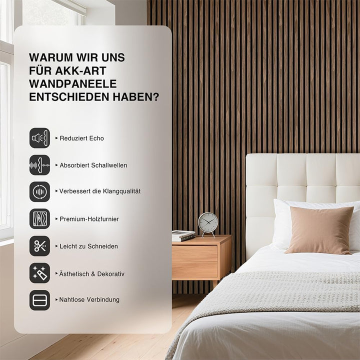 Faltbar Akustikpaneele Holz 240x60cm-3 Stück(4,32m²) Wandpaneele mit Holzfurnier Holzpaneele Wand Ac