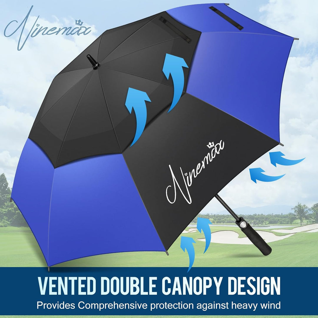 NINEMAX Golf Regenschirm Gross Sturmfest XL/XXL, Grosser Regenschirm Sturmfest Stabil, Golfschirm Gr