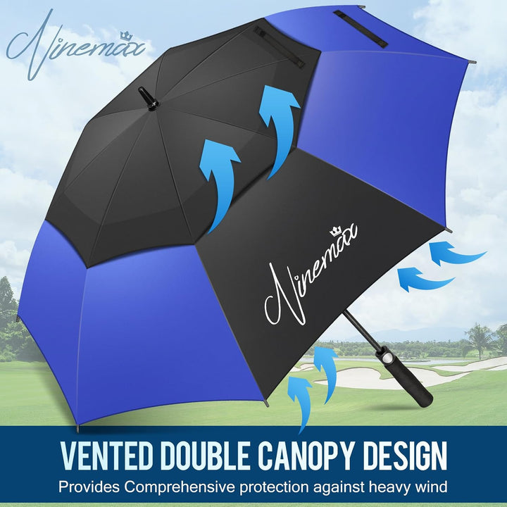 NINEMAX Golf Regenschirm Gross Sturmfest XL/XXL, Grosser Regenschirm Sturmfest Stabil, Golfschirm Gr