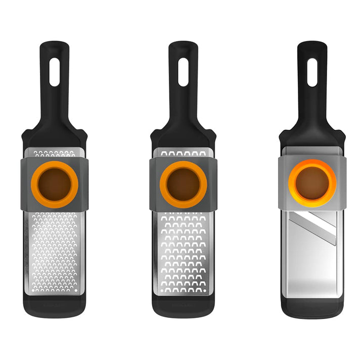 Fiskars Gemüsehobel und -reiben-Set, 3-teilig., Metall/Kunststoff, Functional Form, 1014414 Hobel+Re